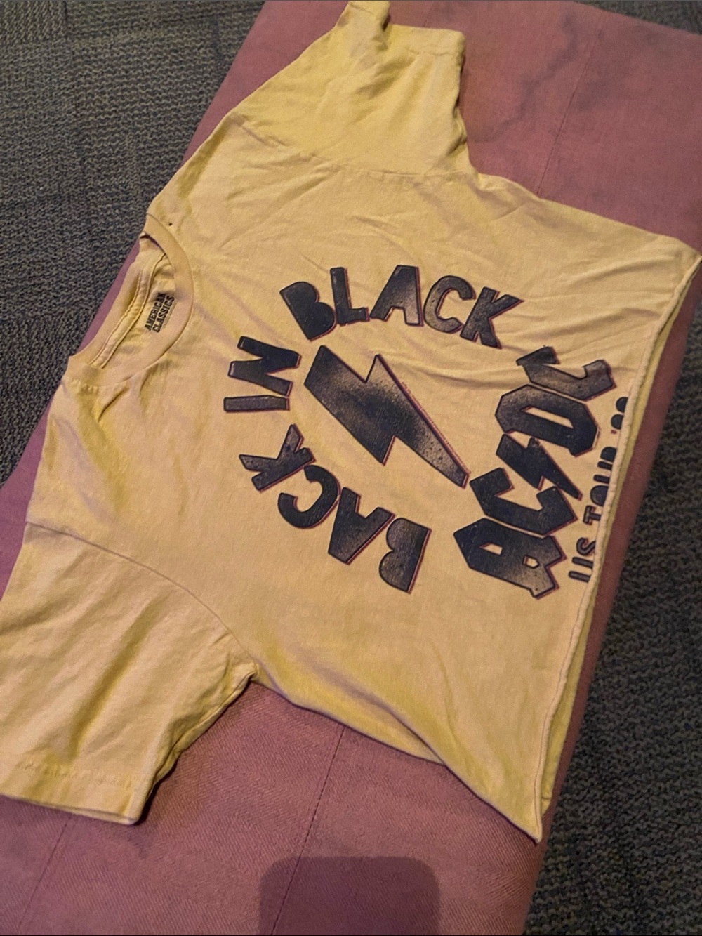 AC/DC Yellow Graphic Crop Top - 'Back in Black' Lightning Tee